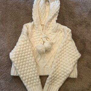 Tularosa Cream Cable Knit Hooded Sweater